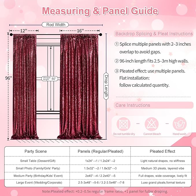 QueenDream 4x8FT Burgundy Red Backdrop Curtains Drape for Wedding Parties - Sequin Backdrop Panels Fabric for Birthday Graduation Home Decor（2 Panels 2ftx8ft