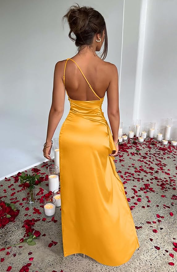 Memoriesea Women's Sexy One Shoulder High Split Cocktail Wedding Party Maxi Dress