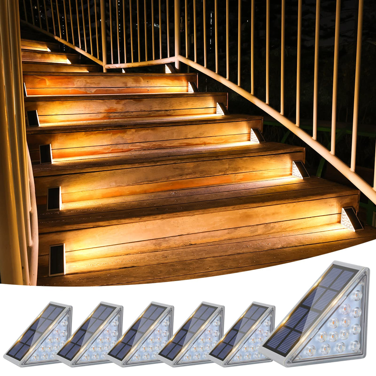 VOLISUN Solar Stair Lights 6 Pack, Solar Step Lights Outdoor Waterproof IP67, LED Outdoor Step Light,Outdoor Light Decor for Garden Stair, Deck, Front Step, Front Porch, and Patio（3000K）