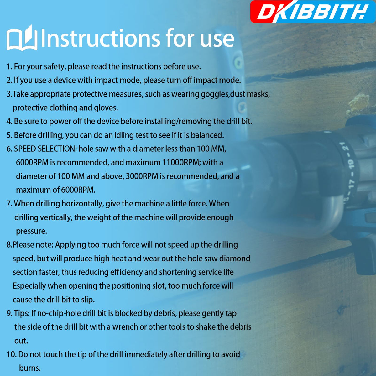 DKIBBITH 10 Pack Dry Diamond Drill Bits & Tile Drill Bit Set for Ceramic, Porcelain, Marble, Granite, Stone, Glass - Round Shank 3/16"(x2), 1/4"(x3), 5/16", 3/8", 1/2"+2 Pack Drill Bits 1/4"