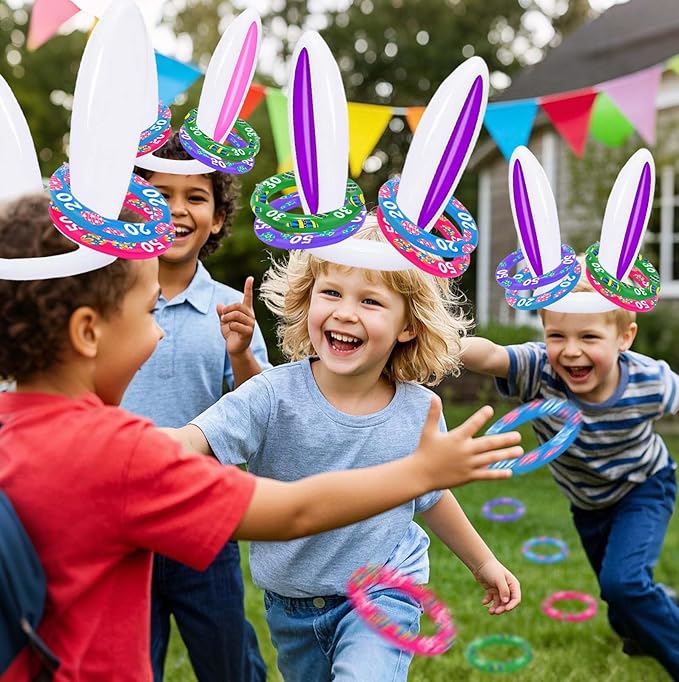 Easter Bunny Ear Ring Toss Game 2Pack, Easter Egg Fillers & Basket Stuffer Essentials for Teens Kids, Easter Gifts for Kids, Indoor Outdoor Games for Adults Family, Party Favors Supplies