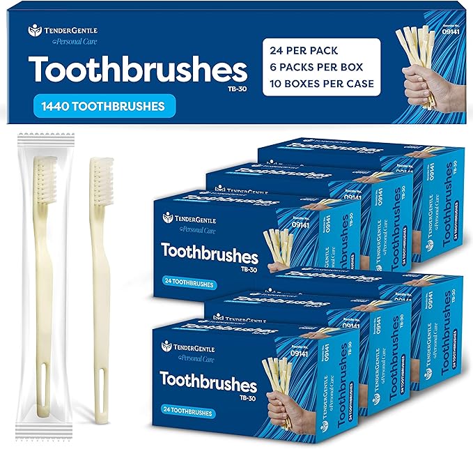 Medium Soft Toothbrushes for Adults and Kids - Case of 1440 Yellow Tooth Brushes - Individually Wrapped