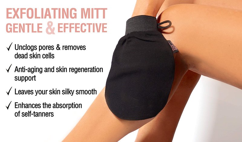 Tanning Mitt Kit – Self Tanner Mitten for Body and Face w/Exfoliation Mitt – Sunless Tanning Mitt Applicator - Double Sided, Washable, Ultra Soft Tanning Gloves for Tan with No Streaks