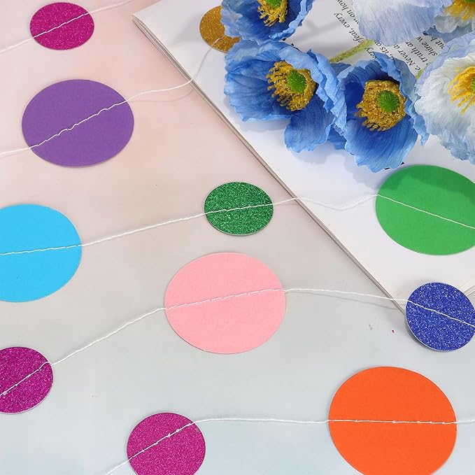 5 Pcs Colorful Circle Garland Paper Hanging Streamers Glitter Round Dots Banner for Birthday Engagement Wedding Party Backdrop Decorations