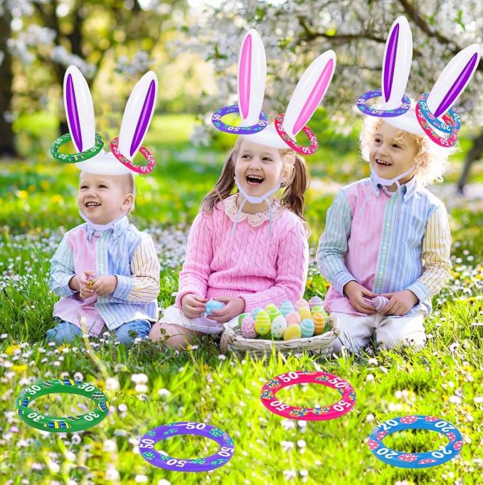 Easter Games for Kids, Easter Inflatable Bunny Ring Toss Games (2 Sets & 8 Score Rings), Ring Toss Game for Easter Party Favors Indoor Outdoor Games