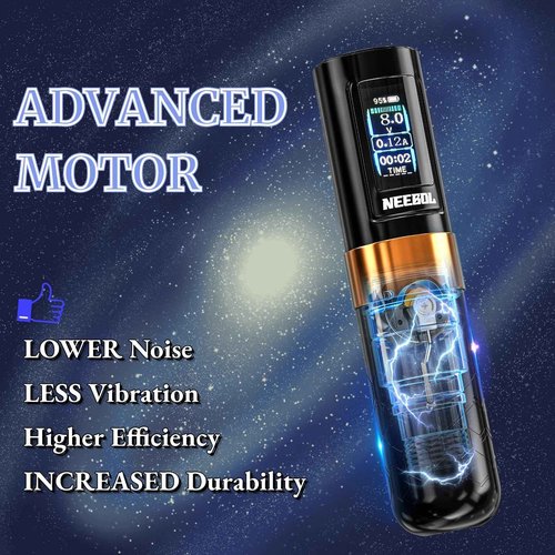 NEEBOL Wireless Tattoo Gun Rotary Tattoo Machine LED Display Screen High-end Tattoo Pen Equipment Supply 8 Hour Battery Life Extra Battery Permanent Tattoo Art Makeup Gift (Green)