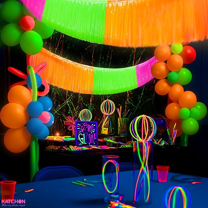 KatchOn, Neon Fringe Banner – 8.2 Feet, Pack of 2 | Neon Banner for Rave Party Decorations, Glow Parties Glow in The Dark Streamers for Birthday, Bachelorette Party