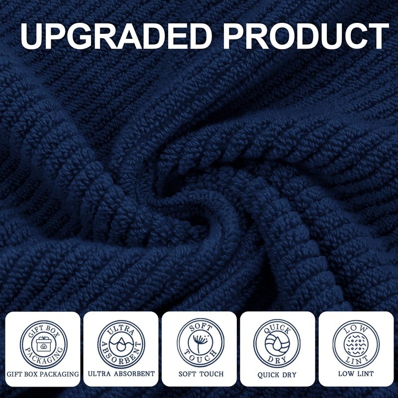 Wash Cloths for Your Face (13"x13") - 100% Cotton | Lightweight | Thick | Quick Dry | Soft | Absorbent, Hand Towels 6 Pack, Wash Cloths for Bathroom & Showering, Towel Gift Set, Navy Blue