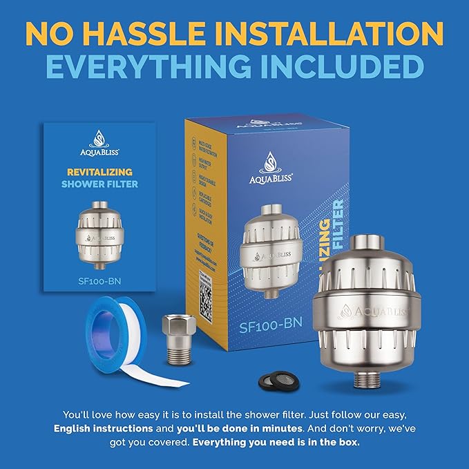 AquaBliss High Output Revitalizing Shower Filter - Reduces Dry Itchy Skin, Dandruff, Eczema, and Dramatically Improves The Condition of Your Skin, Hair and Nails - Brushed Nickel (SF100-BN)