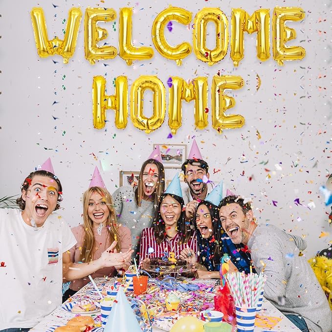 2 Set 22Pcs Gold WELCOME HOME Letter Balloons 16in Balloon Foil Letter Decorations Party Decor Gold Letter Balloons WELCOME HOME Party Supplies