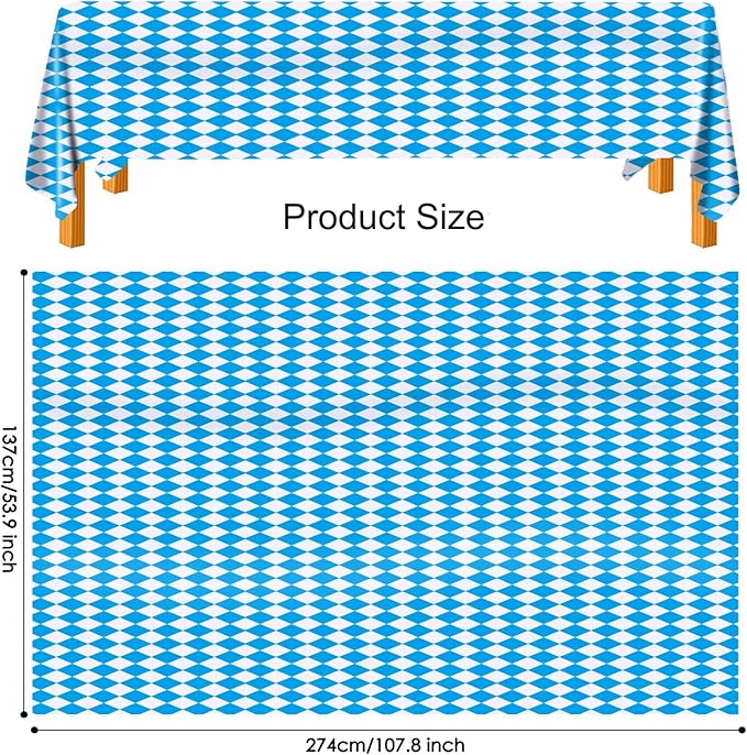 AhfuLife Oktoberfest Tablecloth, 4 PCS Oktoberfest Tablecover 54" x 108" Bavarian Blue White Diamond Checks Disposable Tablecloth for Oktoberfest Party Picnic Tablecloth Autumn Decorations