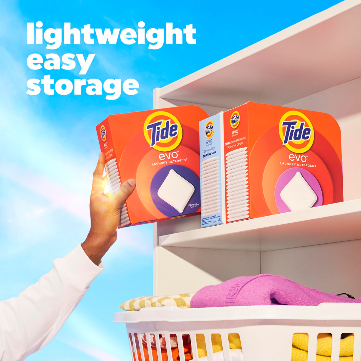 Tide evo Laundry Detergent Spring Blast Scent Works on 100% of Common Stains Concentrated Travel Detergent HE Compatible and Instant Dissolve Fights Stains Better than Leading Detergent Sheet 42 Count