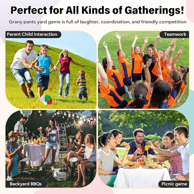 Granny Pants Yard Game for Kids (31.5 in *24 in), 2Pcs Granny Pants Outdoor Games with 10 Bouncy Balls, 2 Pumps & Flags, Granny Pants Game for Easter Carnival Party Gatherings(Small)