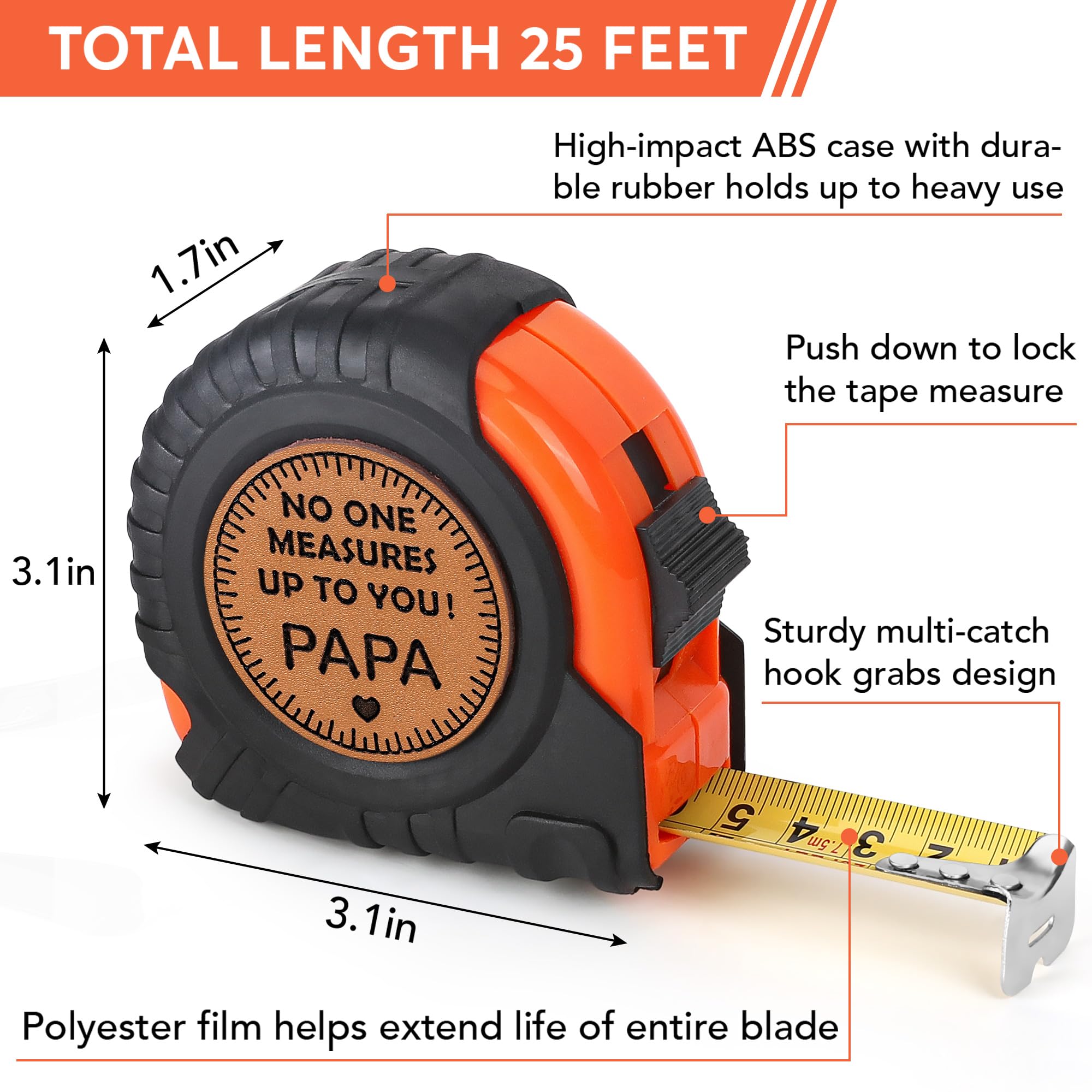 Fathers Day Grandpa Gifts for Papa Father's Day Birthday Gifts from Grandkids, Grandpa Grandfather Gifts from Granddaughter Grandson, Grandparents Day Gift, Genuine Leather Engraved 25 FT Tape Measure
