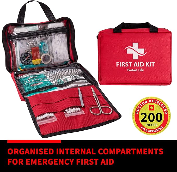 Protect Life Business First Aid Kit, Emergency First Aid Kit for Office Setting, Medical Kit Supplies, First Aid Kits for Businesses, School & Commercial Use - 200 Pieces