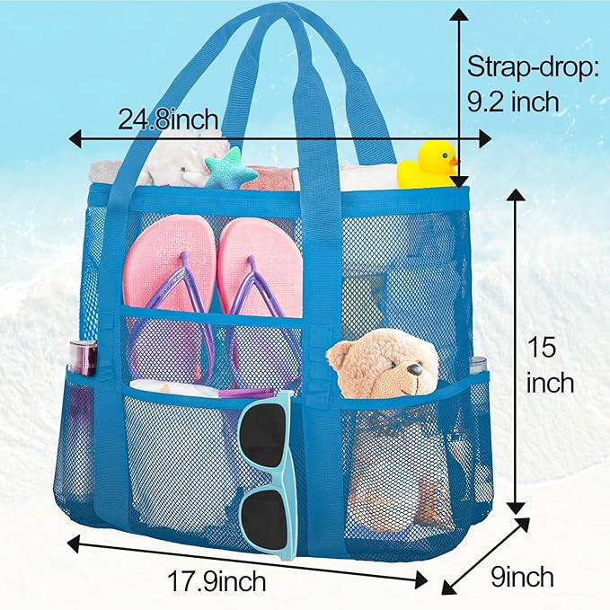 Mesh Beach Bags for Family - Women Beach Tote Bag for Toys, Towels, Travel Vacation Cruise Essentials