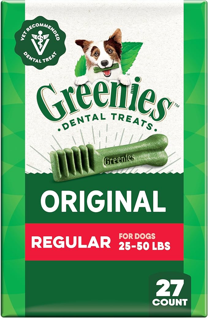 Greenies Veterinarian-Recommended Adult Natural Dental Dog Treats Regular Size, Original Flavor, 27 oz. Pack, 27 Count