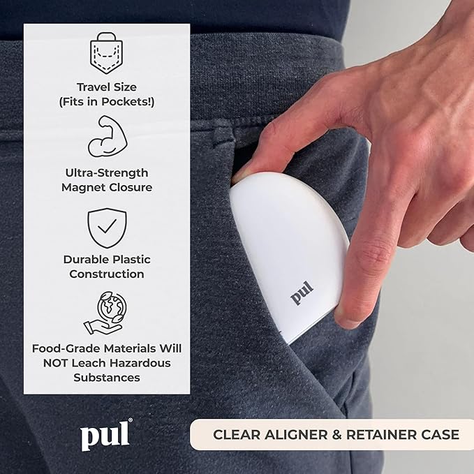PUL Clear Aligner & Retainer Case | Compatible with Invisalign, Pul Tool, Retainers, Dentures, Mouthguards, Nightguards, & Floss Picks | Secure Magnetic Closure for Slim, Sleek Durable Design - Yellow