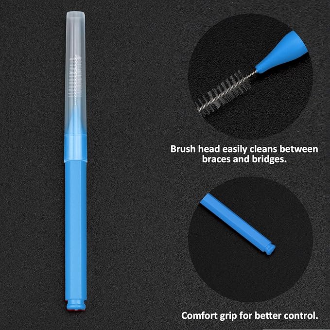 Patelai 100 Pieces Braces Brush for Cleaner Interdental Brush Toothpick Dental Tooth Flossing Head Oral Dental Hygiene Flosser Toothpick Cleaners Tooth Cleaning Tool(Blue, Grey,Mixed Sizes)