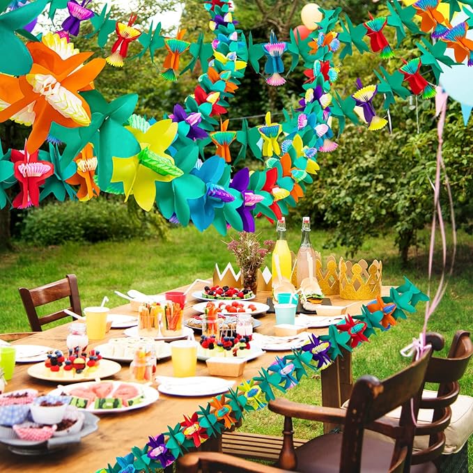12Pcs Tropical Flower Garlands, Colorful Luau Flower Garlands, 118 Feet Length Paper Flowers Garland Decorations for Hawaiian Beach Party Birthday Baby Party Wedding