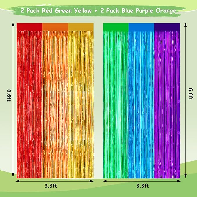 4Pack Rainbow Backdrop Curtains,13.2x8.3ft Colofull Party Decorations, Metallic Tinsel Backdrop Fringe Curtains Party Streamer, Rainbow Streamers Party for Wedding Birthday Engagement Decors