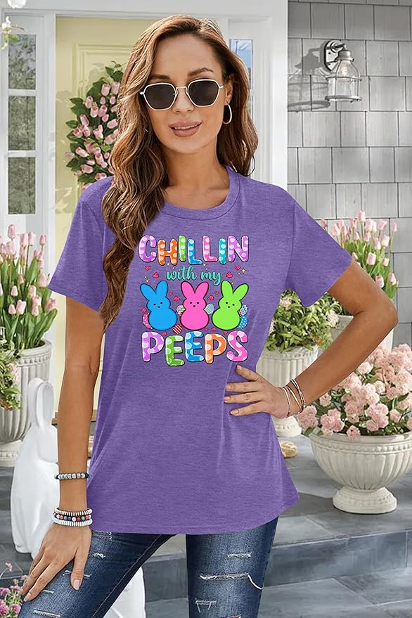 LAZYCHILD Women Easter Teacher Shirts: Funny Treat All with Kindness T-Shirt Bunny Rabbit Tee Tops