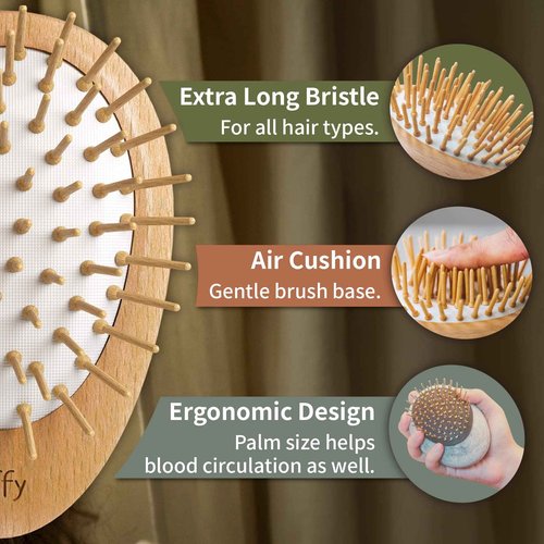Uffy Acubrusher – 24K Gold-Plated Gua Sha Hair Brush - Ergonomic Scalp Massager for Dandruff & Hair Growth, Suitable for All Hair Types - Ideal Gift Choice in Walnut Wood