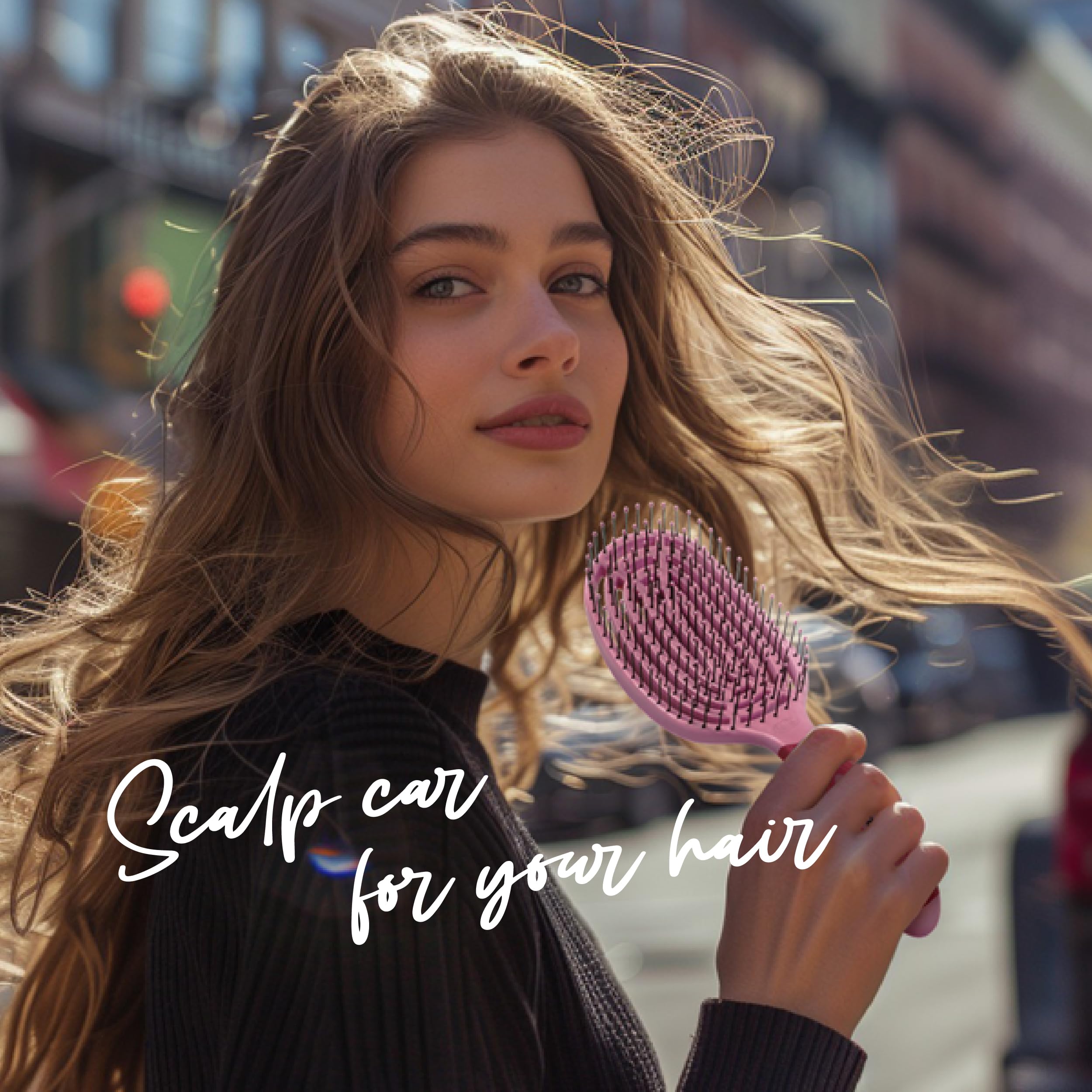 NuWay® C Brush® Scalp Care Detangling Hair Brush – Gentle Scalp Massage & Easy Detangling for Wet or Dry Hair, Everyday Hairbrush for Healthy Looking Hair (Pink Petal)