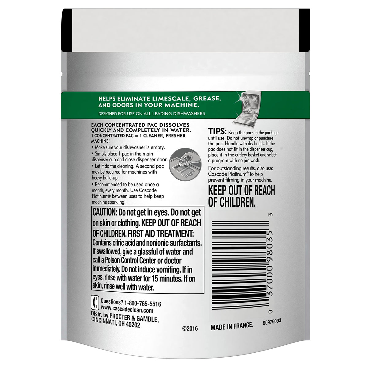 Cascade Platinum Dishwasher Cleaner, 6 count
