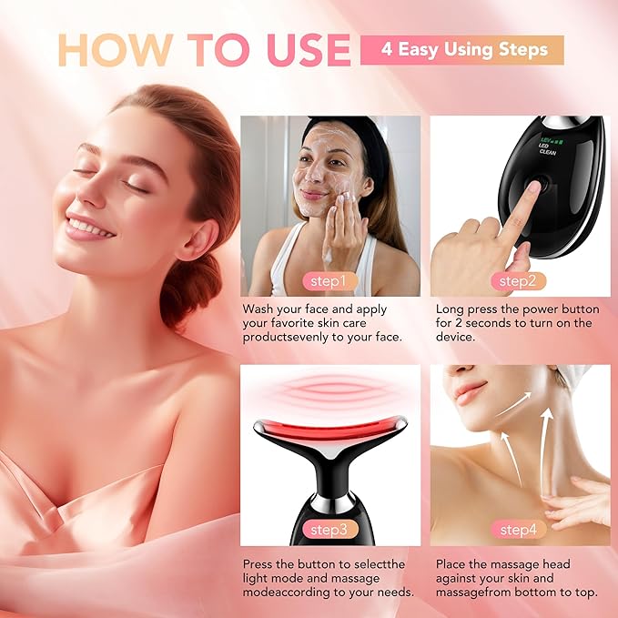 Red-Light-Therapy-for-Face, Facial Massager Wand with 7 Color - Birthday, Christmas, Mothers Day, Valentines Day, Self Care Gifts for Her Women Mom Best Friend Wife Teacher (Black)