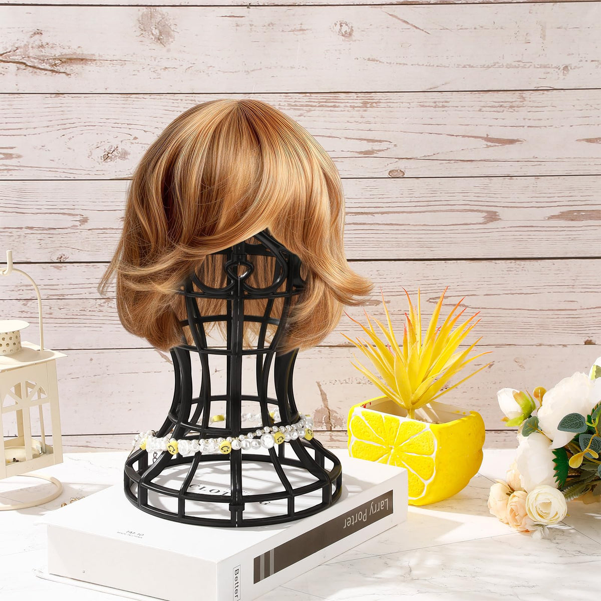 Otoolling 12 Pack Wig Stand Portable Plastic Wig Holder Head Shaped Cutout Design Black Hat Display Stand for Multiple Fake Hair and Hats Storage Organize for Home Salons Business Showcase