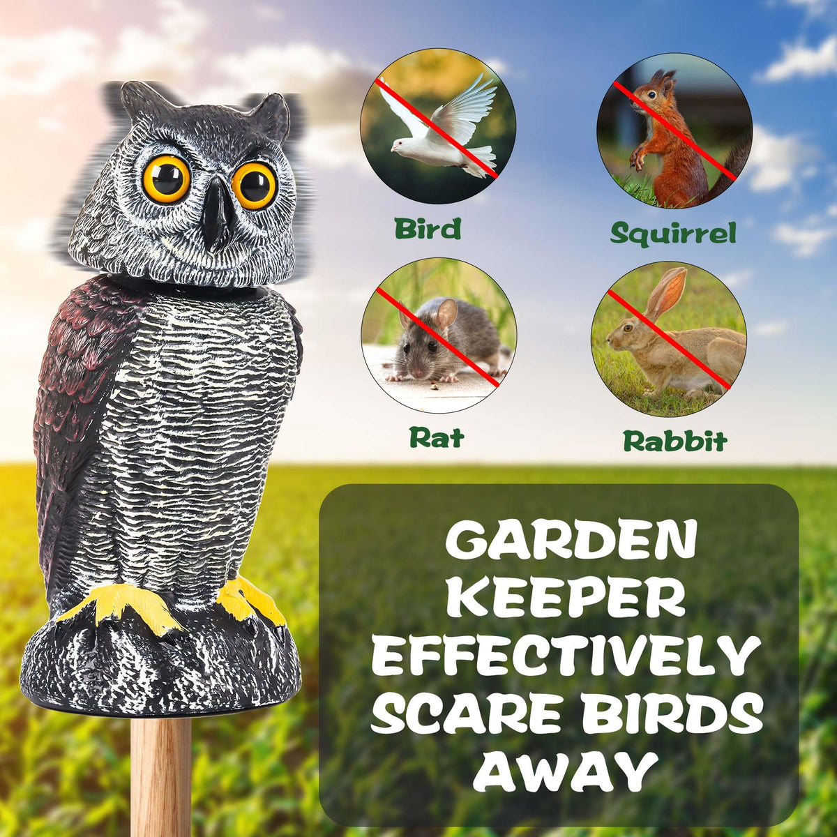 Crobirware 3 Pack Fake Owl Decoys to Scare Birds Away