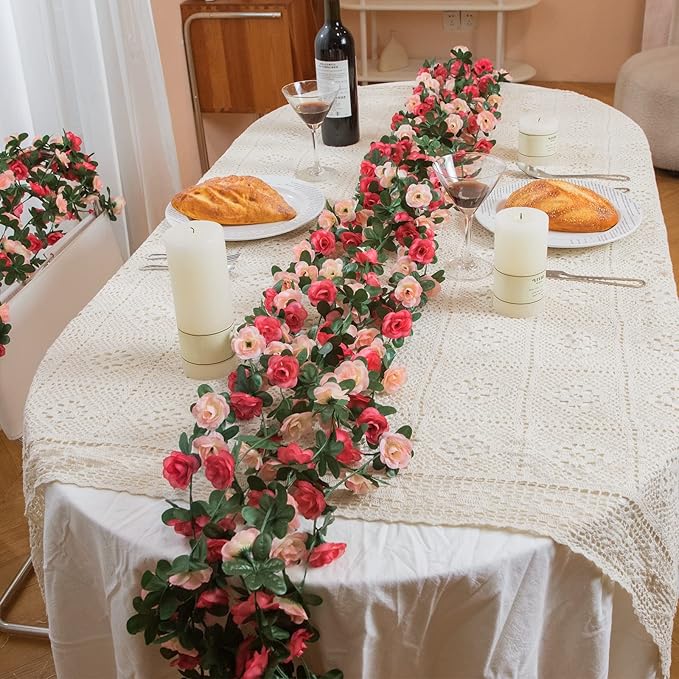 MARTINE MALL Flower Garland Rose Vines, 8 Strands 66Ft Flowers Vines for Bedroom, Rose Flower Garland Decoration, Rose Floral Garland for Room Table Birthday Wedding Party Garden Wall Decor
