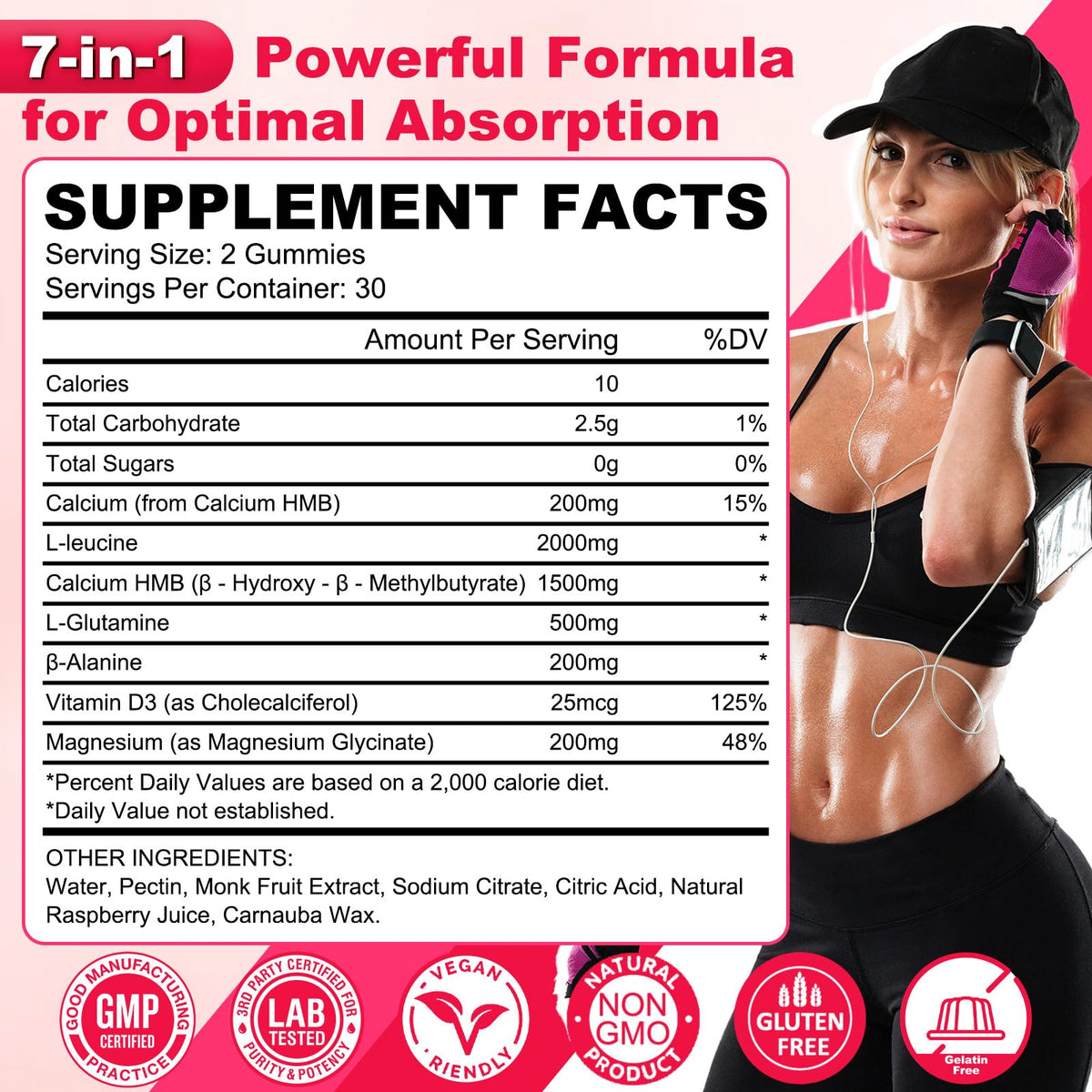 GlaGmrry 2 Pack HMB and Leucine Gummies, HMB & Leucine Amino Acid for Muscle Growth, Muscle Relief, HMB Supplements for Men & Women, Vegan, Non-GMO, Raspberry Flavor, 120 Count