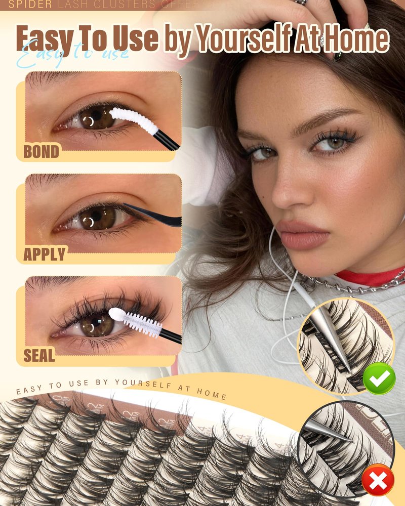 Spider Lashes Clusters Kit Natural Eyelash Clusters Kit Wispy Cluster Eyelash Extensions CD-Curly Breeze Cluster Lashes Kit Wispy Individual Lashes Kit With Lash Bond&Seal, Lash Tweezers by Zegaine