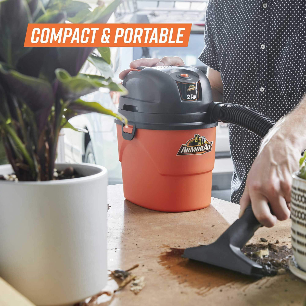 Armor All® AA155 1.5-Gallon 2 Peak HP Portable Wet/Dry Vacuum, Orange