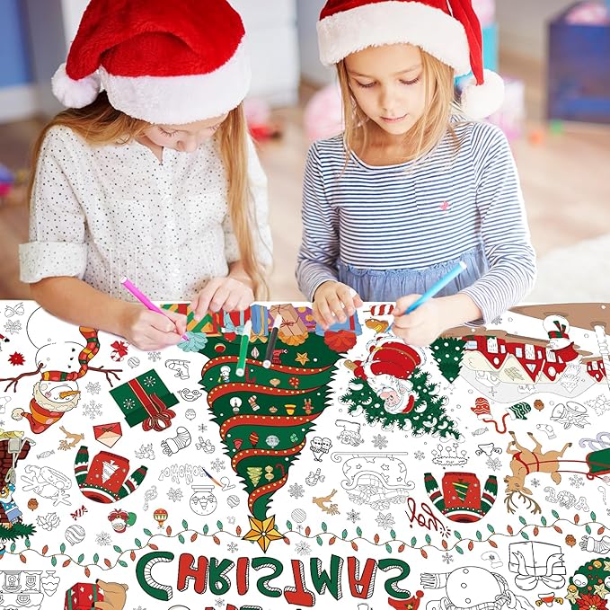 Tbsone Christmas Coloring Tablecloth for Kids ‒ 72×30 Inch Giant DIY Paper Table Cover, Xmas Party Activity & Craft Decorations