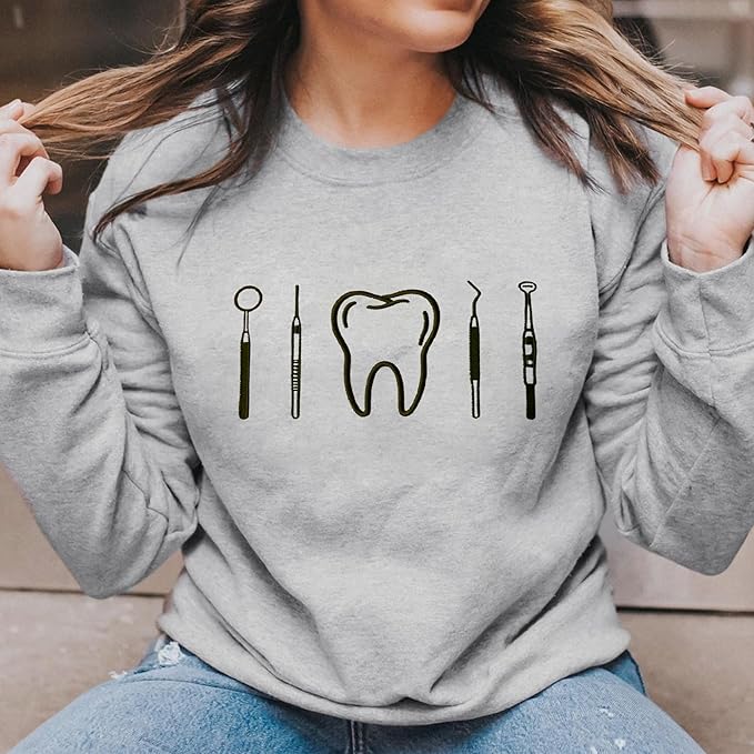 Chillever - Dental Hygienist Embroidered Sweatshirt, Gift For Hygienist, Tooth Gift, Teeth Sweatshirts For Women