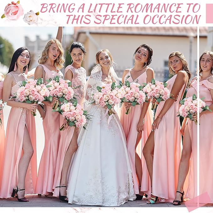 Zeyune 12 Bunches Wedding Bridesmaids Bouquets 144 Heads 7 Inch Artificial Rose Bouquets Silk Fake Flower Bulk with Stems for Valentine's Day Wedding Bridal Shower Home Party Decor(Champagne)