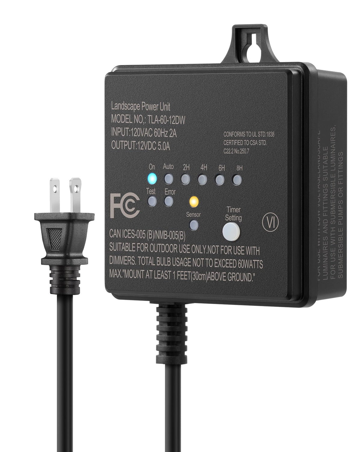 DEWENWILS 60W 120V AC to 12V DC Outdoor Low Voltage Transformer with Timer and Photocell Light Sensor, Weatherproof, Specially for LED Landscape Lighting, Spotlight, Pathway Light, ETL Listed