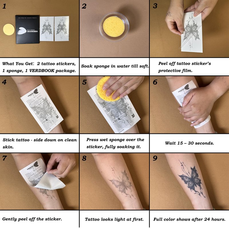 VERDBOOK Waterproof Temporary Tattoos: 2-Sheet Tattoo Kit with Realistic Body Stickers, Semi-Permanent Tattoos for Adults Lasting 7-15 Days – Safe for Men & Women, Jungle Wolf