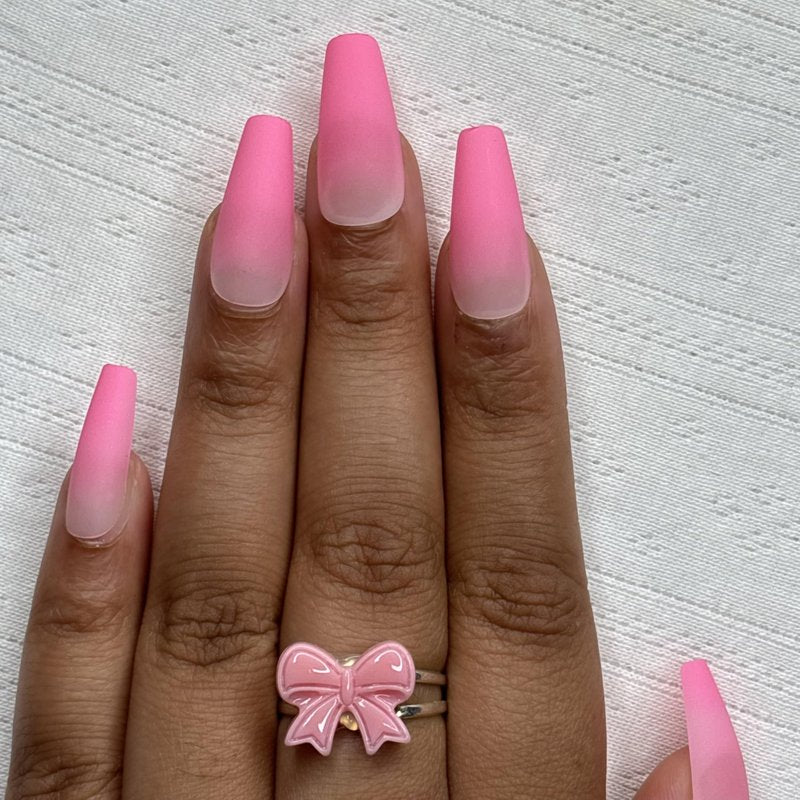 HOTTIE PINK OMBRÉ Press-On Nails by Lavaa Beauty | Long Coffin | Pink Ombré Matte Finish