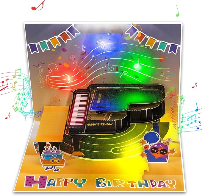 GREETING ART Musical Birthday Cards, Piano Birthday Card With Music and Light, 3D Piano Card, Piano Pop Up Card, Piano Greeting Cards for Men Women