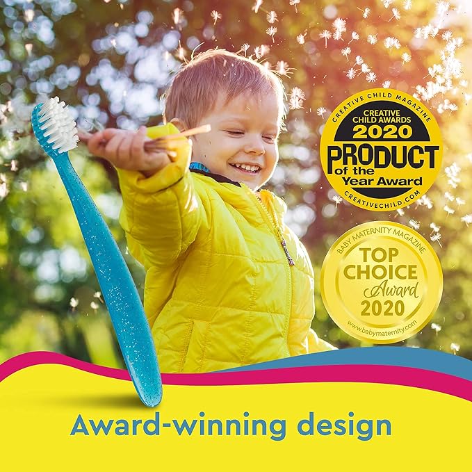 RADIUS Totz Toothbrush Extra Soft Brush BPA Free & ADA Accepted Designed for Delicate Teeth & Gums for Children 18 Months & Up - Green Sparkle - Pack of 1