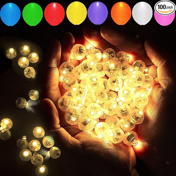 100pcs Warm White LED Balloon Light,Round Led Flash Ball Lamp for Paper Lantern Balloon,Indoor Outdoor Party Event Fun Birthday Party Wedding Decoration Supplies