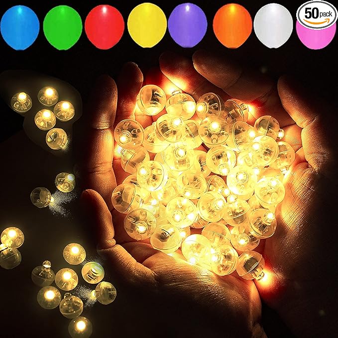 50pcs LED Warm White Balloon Lights, Round LED Mini Lights for Paper Lantern Balloon Birthday Party Event Indoor Outdoor Wedding Decoration Halloween Christmas Supplies