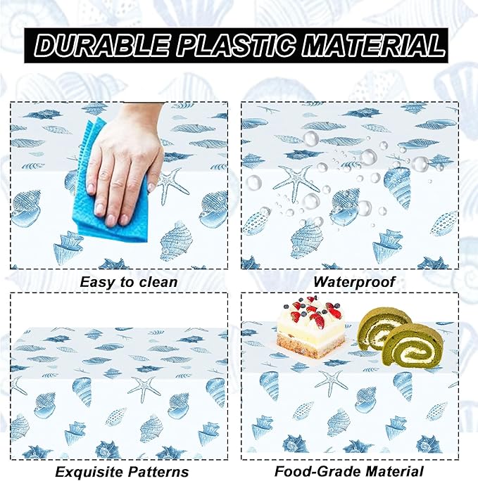 Ocean Seashell Party Plates Supplies, Coastal Beach Party Tableware Decorations Starfish Coral Disposable Paper Plates Tablecloth Cups Napkins Forks for Kids Summer Birthday Baby Shower, Serves 24