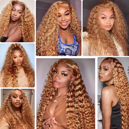 Fabimiya Human Hair Bundles 18 20 22 Inch Light Brown P27/30 Deep Wave Bundles Human Hair 100% Unprocessed Soft Sewn In Hair with Double Weft for Black Women