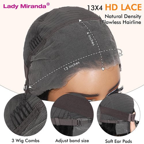 Lady Miranda Curly Human Hair Wigs 13x4 Lace Front Wigs Short Curly Wig for Black Women Wear and Go Human Hair Pre Plucked Pre Cut Short Bob Wig for Black Women