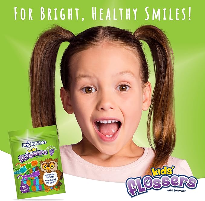 Kids’ Grape-Flavored Dental Flossers, Colorful Animals add Fun to Support Healthy Habits, Easy-Grip Handle and Fluoride-Coated Floss, Pack of 3 x 75 Pieces